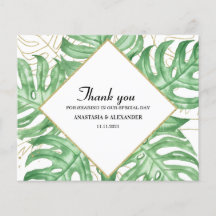 Budget Elegant Tropical Wedding Thank You Card.