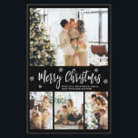 Budget Elegant Typography Collage Christmas Paper<br><div class="desc">Budget Modern, Elegant, Black and White 4 Photo Collage Merry Christmas Script Holiday thin Card. This festive, minimalist, whimsical four (4) photo holiday template features a pretty photo collage, some snowflake and says Merry Christmas! The „Merry Christmas” greeting text is written in a beautiful white hand lettered typography font type...</div>