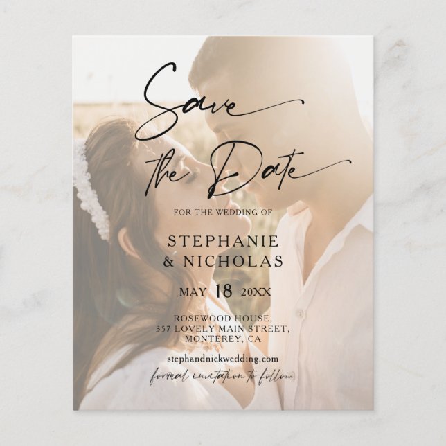 Budget Elegant Typography Photo Save The Date Flyer (Front)
