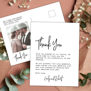 Budget Elegant Typography Photo Wedding Thank You Postcard