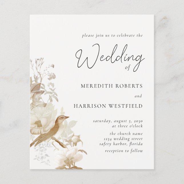 Budget Elegant Vintage Floral Wedding Invitation (Front)