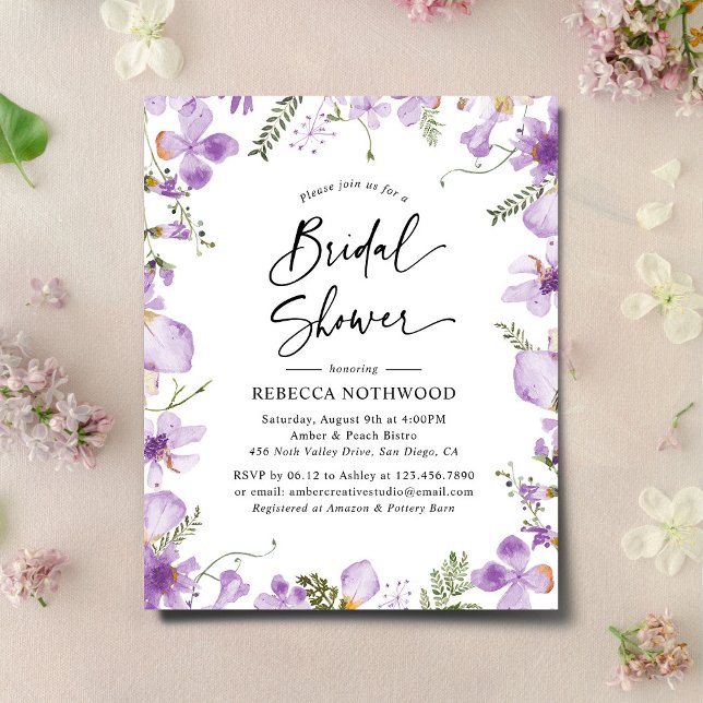 Budget Elegant Violet Bridal Shower Invitation (Creator Uploaded)