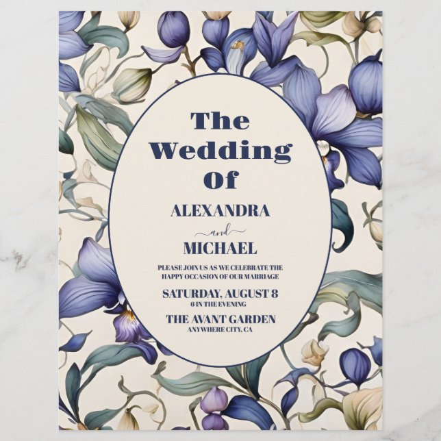 Budget Elegant Watercolor Blue Floral Wedding Flyer (Front)