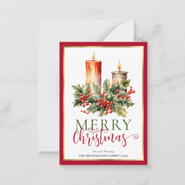 Budget Elegant Watercolor Candle Merry Christmas Card (Front)