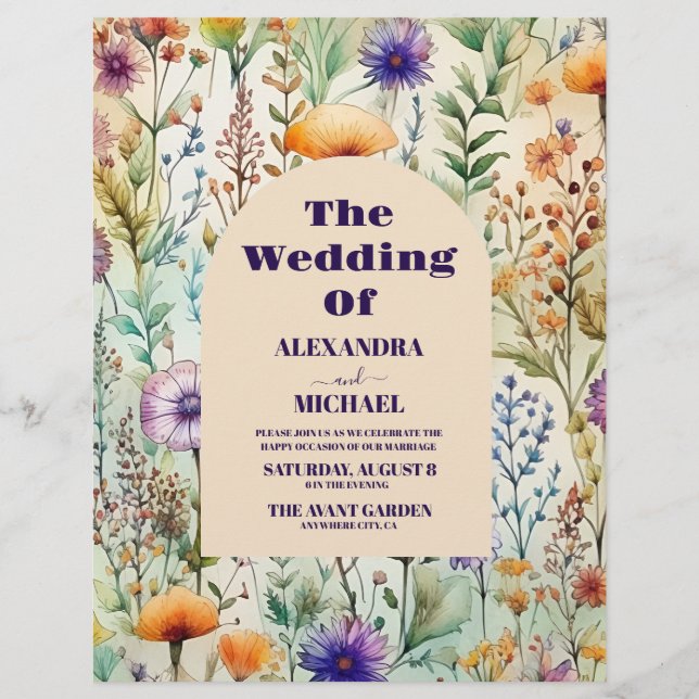 Budget Elegant Watercolor  Wildflowers Wedding Flyer (Front)