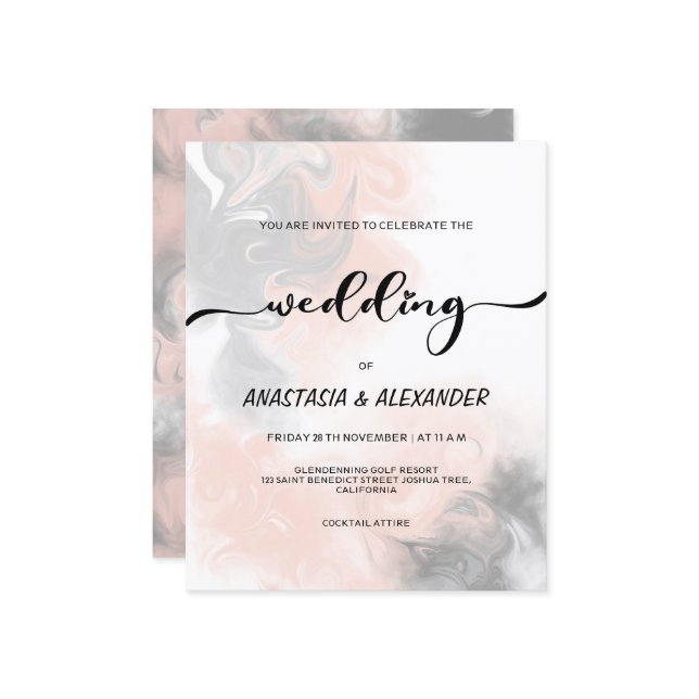 BUDGET/Elegant wedding invitation.  (Front/Back In Situ)