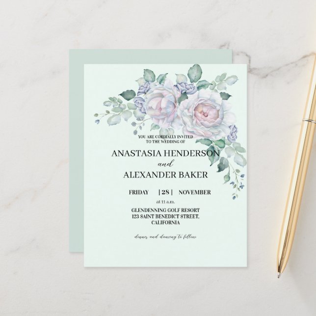 BUDGET Elegant Wedding Invitation. (Front/Back In Situ)