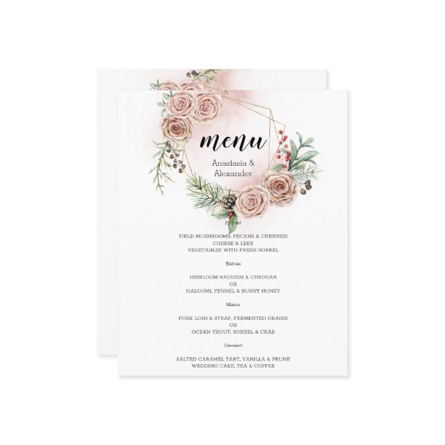 Budget Elegant WEDDING MENU. (Front/Back In Situ)
