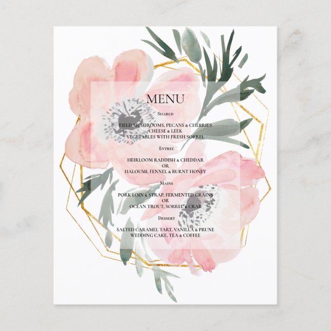 Budget Elegant WEDDING MENU. (Front)