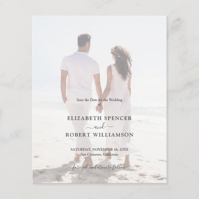 Budget Elegant Wedding Photo Save the Date Flyer (Front)