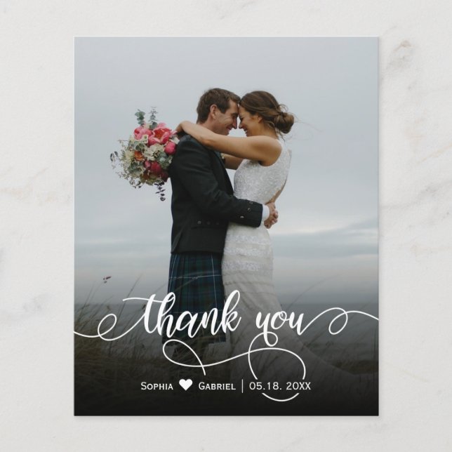 Budget Elegant Wedding Script Photo Thank You Card (Front)