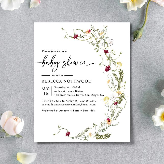 Budget Elegant Wildflowers Baby Shower Invitation (Creator Uploaded)