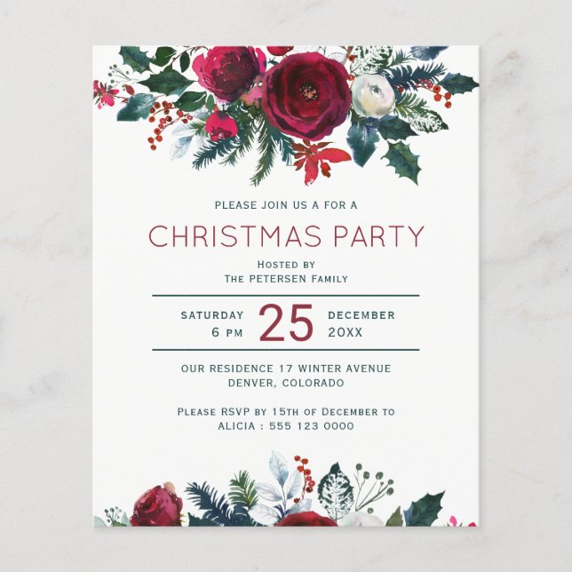 Budget elegant winter Christmas party invitation Flyer (Front)