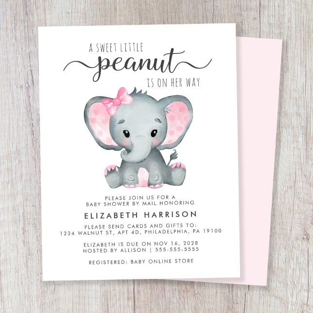 Budget Elephant Baby Girl Shower By Mail Invite (Creator Uploaded)