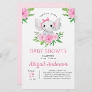 BUDGET Elephant Baby Shower Floral Invitation