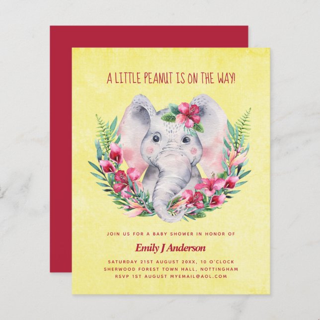 BUDGET Elephant Baby Shower Invite Safari (Front/Back)
