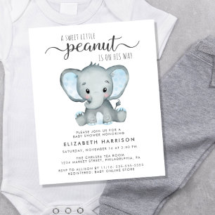 Budget Elephant Blue Baby Boy Shower Invitation