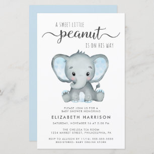 Budget Elephant Blue Baby Shower Invitation