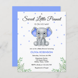 Budget Elephant Blue Boy Baby Shower Invitation 