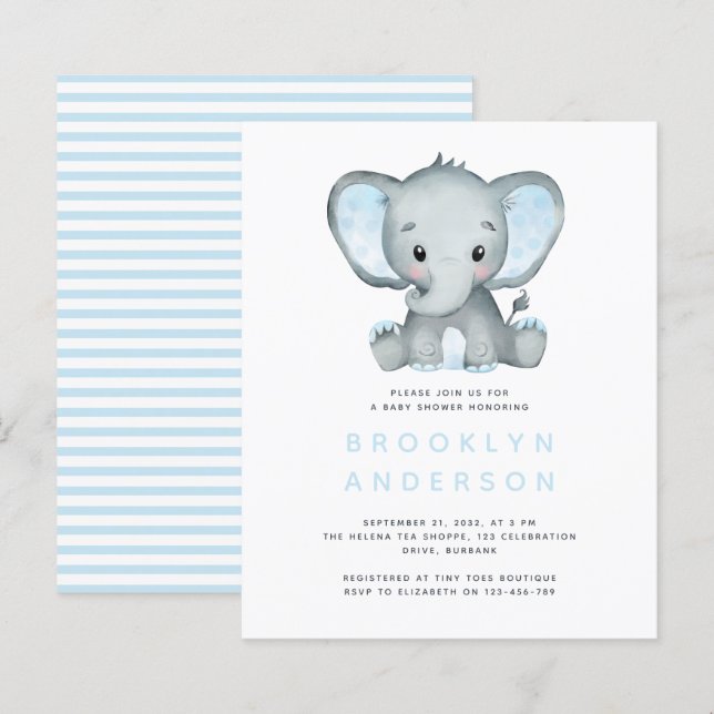 BUDGET Elephant Boy Baby Shower Invitation (Front/Back)