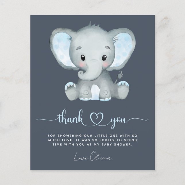 BUDGET Elephant Boy Baby Shower Thank You Card (Front)