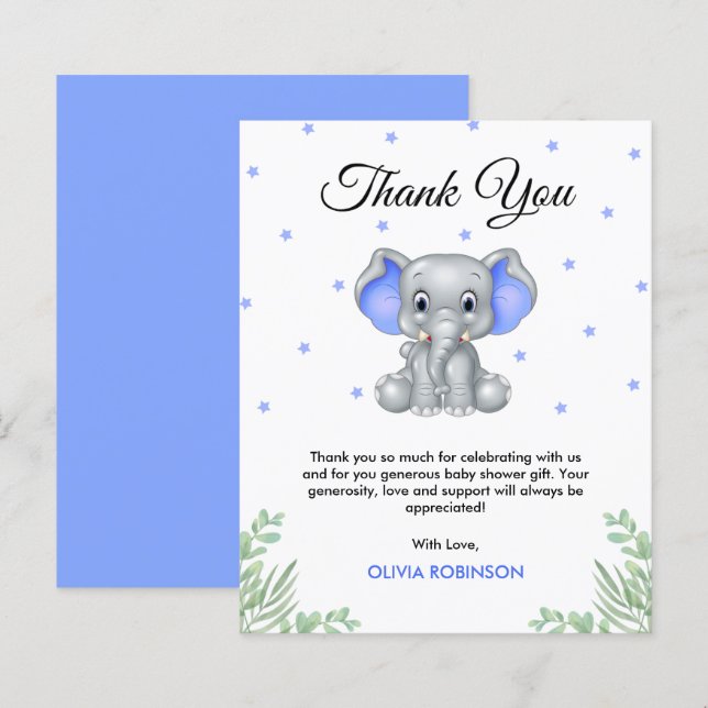 Budget Elephant Boy Baby Shower Thank You Card (Front/Back)