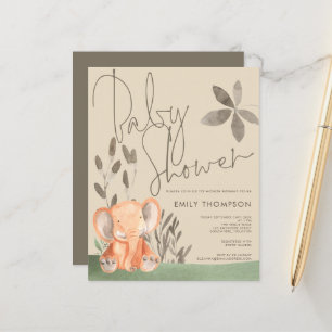 Budget Elephant Cream Baby Shower Invitation