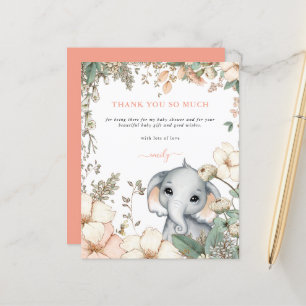 Budget Elephant Floral Coral Baby Shower Thank You