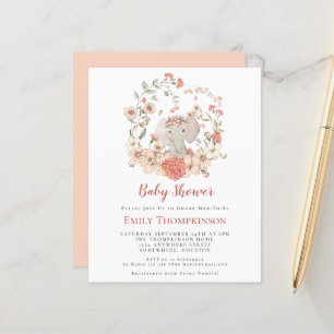 Budget Elephant Foliage Peach Baby Shower Invite
