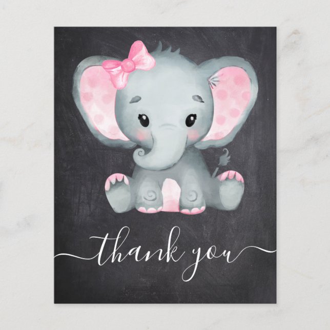 BUDGET Elephant Girl Baby Shower Thank You Card (Front)