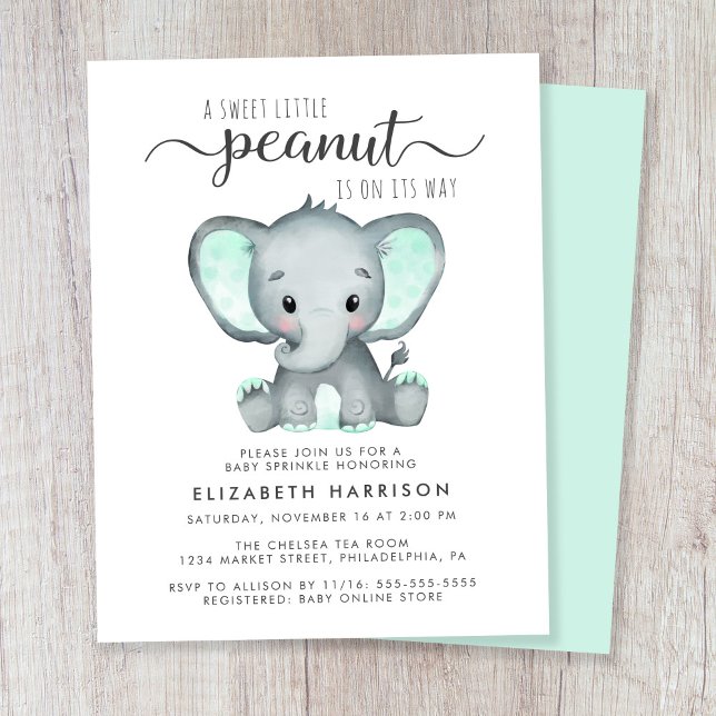 Budget Elephant Mint Baby Sprinkle Invitation (Creator Uploaded)