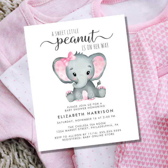 Budget Elephant Pink Baby Girl Shower Invitation | Zazzle