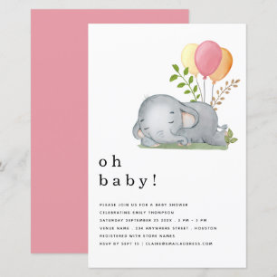 BUDGET Elephant Pink Girl Baby Shower Invitation