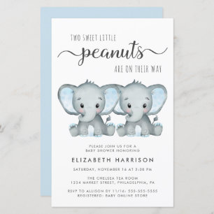 Budget Elephant Twin Boys Baby Shower Invitation