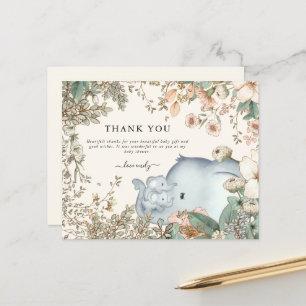 Budget Elephant Twins Cream Baby Shower Thank You