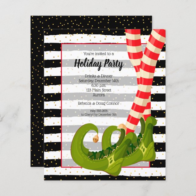 Budget Elf Legs Holiday Christmas Invitations (Front/Back)