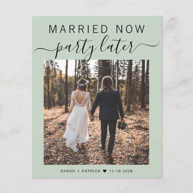 Budget Elopement Photo Sage Wedding Announcement (Front)