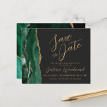 Budget Emerald Agate 80th Birthday Save the Date<br><div class="desc">Let all your guests know about the upcoming big even with this elegant budget 80th birthday party save the date card, featuring an emerald green watercolor agate border trimmed with faux gold glitter. The customisable text combines gold-coloured script and sans serif fonts on a slate black background. The reverse side...</div>