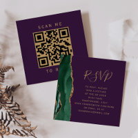 Budget Emerald Agate Purple Wedding QR Code RSVP
