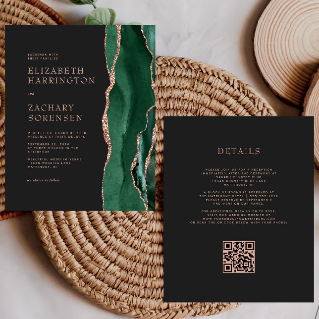 Budget Emerald Agate Rose Gold QR Code Wedding (Creator Uploaded)