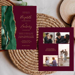 Budget Emerald Burgundy 4-Photo Wedding Invite