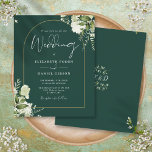 Budget Emerald Floral Gold Arch Wedding Invite<br><div class="desc">This budget elegant botanical greenery leaves wedding invitation can be personalised with your information in chic typography with your monogram initials on the reverse on an emerald green background. Designed by Thisisnotme©</div>