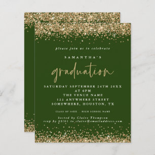 Budget Emerald Gold Glitter 2024 Graduation Invite