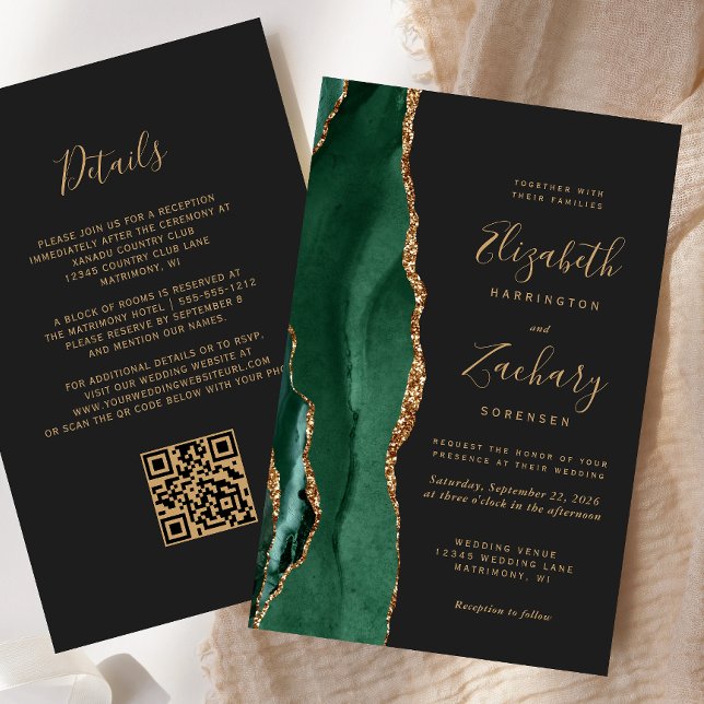 Budget Emerald Green Agate Dark QR Code Wedding (Creator Uploaded)