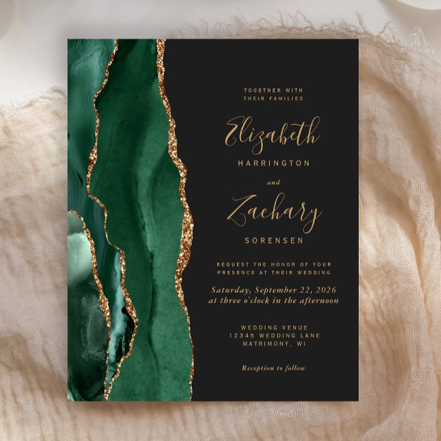 Budget Emerald Green Agate Dark Wedding Invitation (Creator Uploaded)