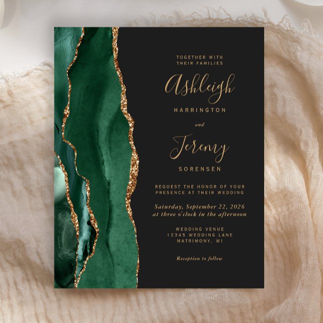 Budget Emerald Green Agate Dark Wedding Invitation (Creator Uploaded)