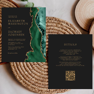 Budget Emerald Green Agate Gold QR Code Wedding