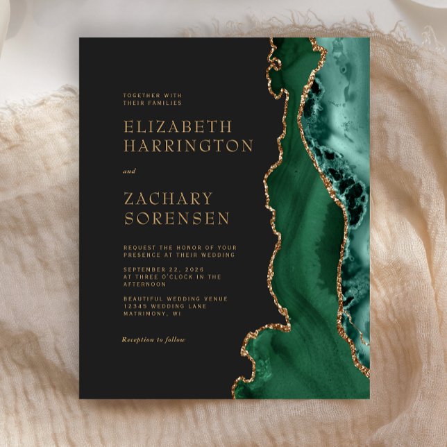Budget Emerald Green Agate Gold Wedding Invitation (Creator Uploaded)