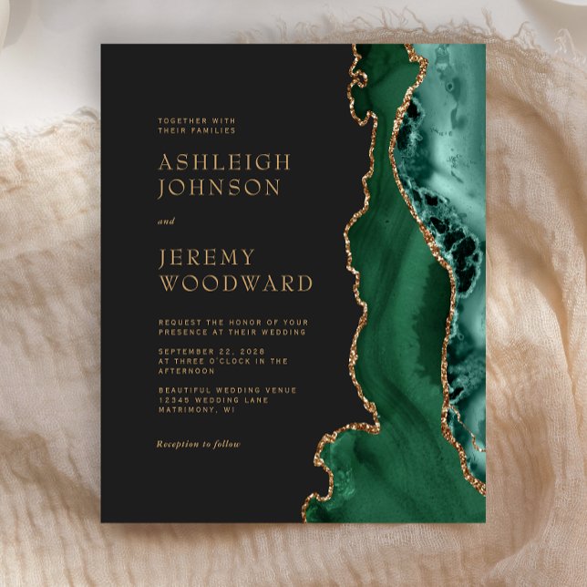 Budget Emerald Green Agate Gold Wedding Invitation (Creator Uploaded)