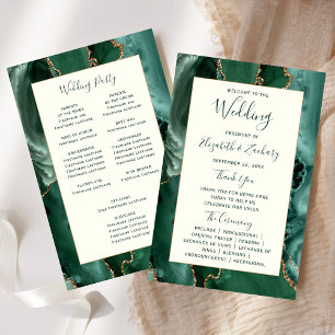 Budget Emerald Green Agate Ivory Wedding Program
